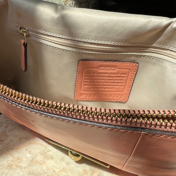 COACH Kristin Calf Leather Oversized Clutch in Coral - Picture 7 of 16